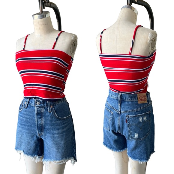 Vintage 90s nautical red crop top spaghetti strap stripe top small - Picture 2 of 5